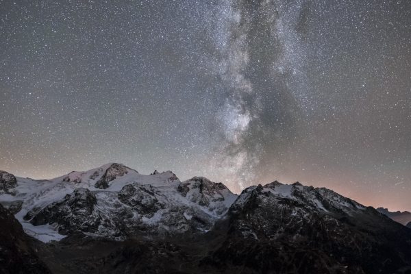 Milky way above mountain lake