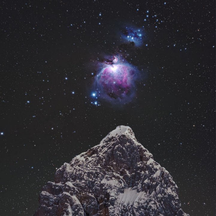 Great Orion Nebula above Mountain Peak